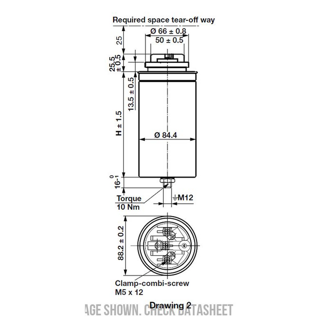 PhMKPg525.3.25,00-84, Power Factor Correction Capacitor, 3 Phase, 85 x 265mm, IP00 Dry Type (Gas Filled), 25KVAR @ 525V, 17.6 KVAR @ 415VAC, 3 x 96.2uF