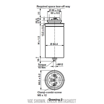 PhMKP525.3.25,00-84, Power Factor Correction Capacitor, 3 Phase, 85 x 265mm IP20 Oil Filled, 25KVAR @ 525V, 17.6 KVAR @ 415VAC, 3 x 96.2uF