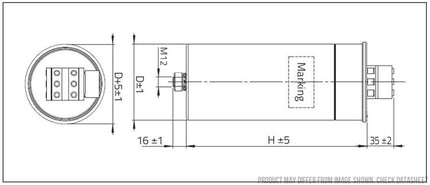 KNK3053 25KVAR 525V 50HZ S, Power Factor Correction Capacitor, 3 Phase, 116 x 210mm Dry Type, 3 x 96.2uF, Includes Discharge Resistor