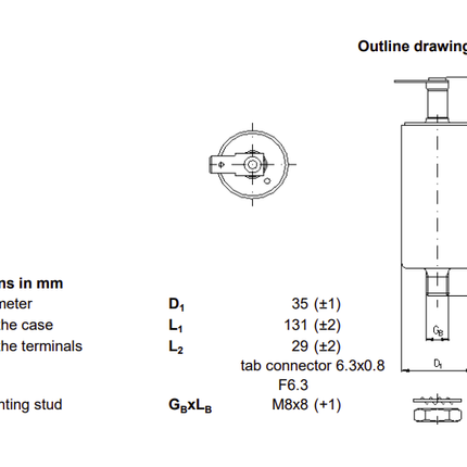 E54.D13-681B31, Snubber Capacitor ø35 x 131mm 2.8kVAC, Railway Grade 0.68uF, MOQ = 500pcs