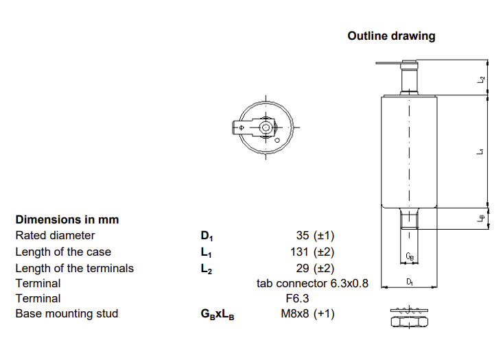 E54.D13-681B31, Snubber Capacitor ø35 x 131mm 2.8kVAC, Railway Grade 0.68uF, MOQ = 500pcs