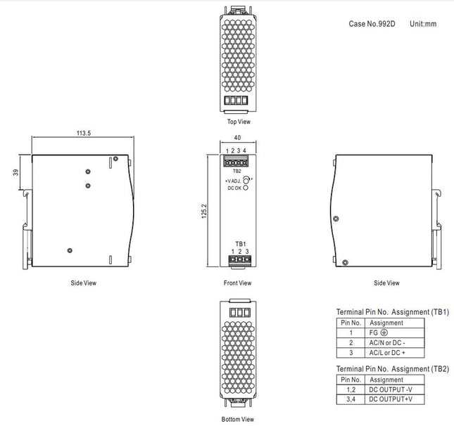 EDR-120-48, Universal Din Rail Mount Power Supply, 85-164VAC or 124-370VDC input, 48VDC @ 2.5A output