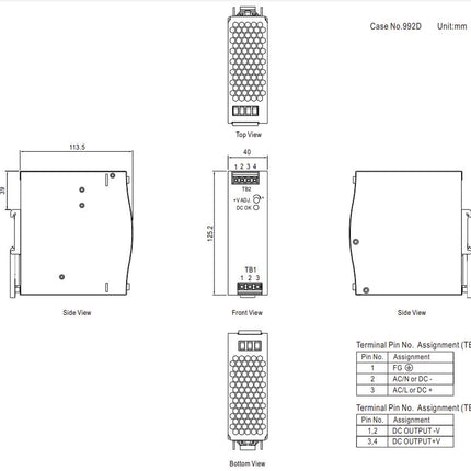 EDR-120-24, Universal Din Rail Mount Power Supply, 85-164VAC or 124-370VDC input, 24VDC @ 5A output