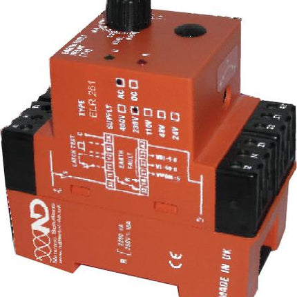 ELR251-5mA-100mA-230VAC, Earth Leakage Relay 5mA to 100mA Continuously Variable Trip Setting Range, 230VAC Supply, Din Rail Mount, 1 x SPDT 10 Amp Relay