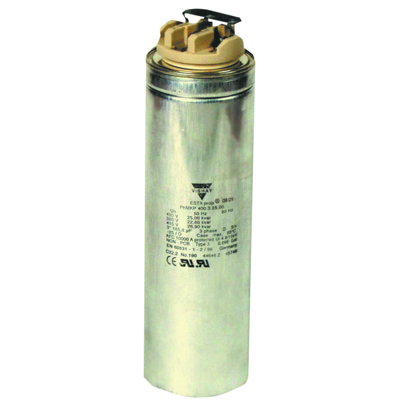 PhMKP525.3.25,00-84, Power Factor Correction Capacitor, 3 Phase, 85 x 265mm IP20 Oil Filled, 17.6 KVAR @ 415VAC, 3 x 96.2uF, Includes Discharge Resistor