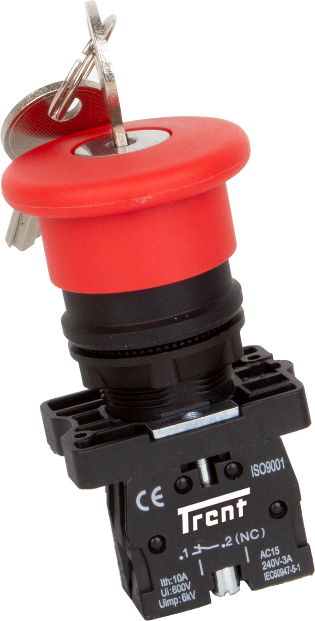 TGB2-ES142G, 40MM Emergency Stop Keyswitch,1 Pos, 1 x NC, IEC60947-5-1