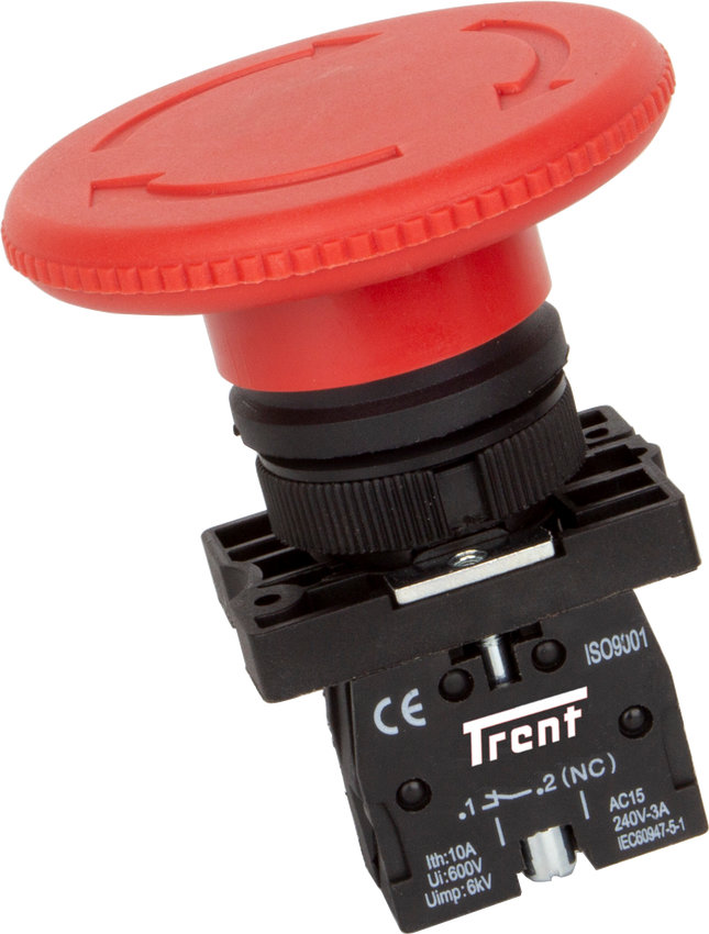 TGB2-ES642G, 60MM Emergency Stop Button, 1 Pos, Twist Release, 1 x NC, IEC60947-5-1