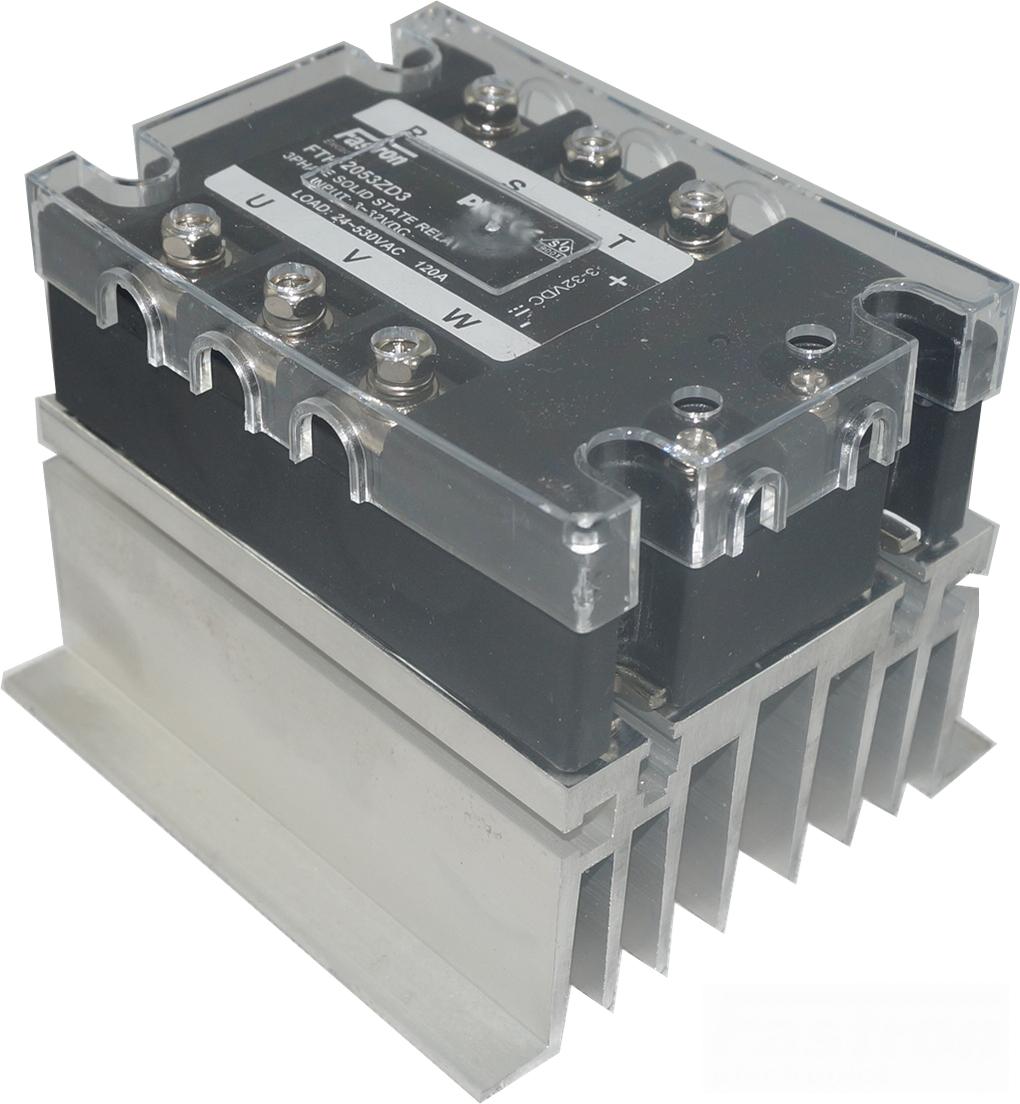H71/110M + FTH2553ZA4, Three Phase Solid State Relay 90-280VAC Control, 3 x 13Amp, 48-530VAC Load, LED Status Indicator-Control Input_4-32VDC, Load Rating_Up to 25 Amp, Style_Panel Mount, Switching Load_48-530VAC, Switching Type_Zero Crossing-Fastron Electronics-Fastron Electronics Store