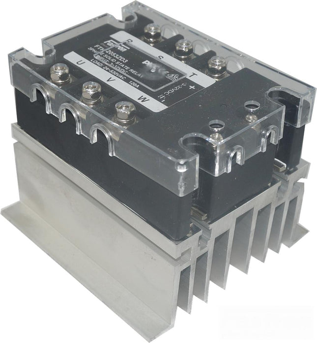 H71/110M + FTH2553ZA4, Three Phase Solid State Relay 90-280VAC Control, 3 x 13Amp, 48-530VAC Load, LED Status Indicator-Control Input_4-32VDC, Load Rating_Up to 25 Amp, Style_Panel Mount, Switching Load_48-530VAC, Switching Type_Zero Crossing-Fastron Electronics-Fastron Electronics Store