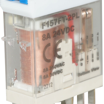 F157FT 2PL 8A 24VDC, Relay, DPDT 8 Amp Form C, 250VAC/30VDC Load, 24VDC Coil, Socket or PCB Mount