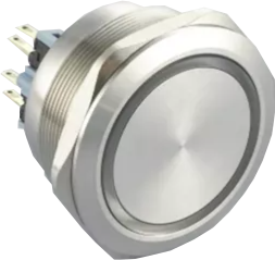 F40-371B, 22mm Latching Pushbutton Switch Metal with BLUE Ring Illumination, 1xNO 1xNC, 3Amp @ 250VAC or 24VDC, 24VDC Illumination Supply, 0.05 Million Ops