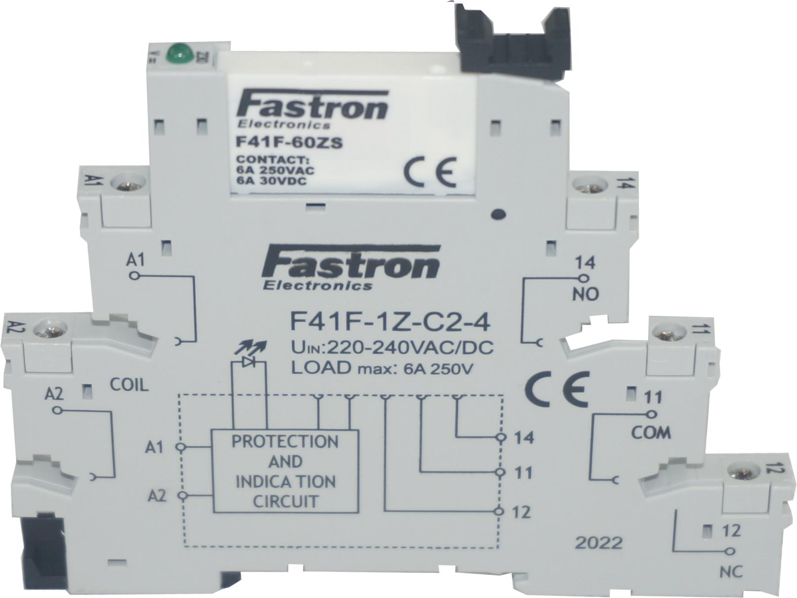 F41F-1Z-C2-4-240VAC, Slimline Relay and Socket with Screw Terminals-Relay Slimline-Fastron Electronics-Fastron Electronics Store