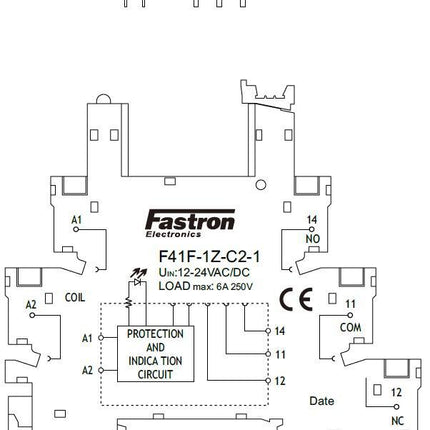 F41F-12-24Z, Slimline Relay, 12-24VAC/DC Coil, 6 Amp-Relay Slimline-Fastron Electronics-Fastron Electronics Store
