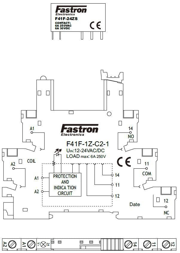 F41F-1Z-C2-1-24AC/DC, Slim Relay & Socket 12-24VAC Coil, 6 Amp @ 30VDC/250VAC-Relay Slimline-Fastron Electronics-Fastron Electronics Store
