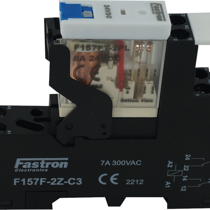 F157FT 2PL 8A 24VDC + F157F-2Z-C3, Relay, DPDT 8 Amp Form C, 250VAC/30VDC Load, 24VDC Coil