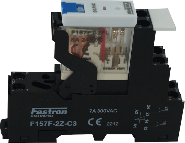 F157FT 2PL 8A 24VDC + F157F-2Z-C3, Relay, DPDT 8 Amp Form C, 250VAC/30VDC Load, 24VDC Coil