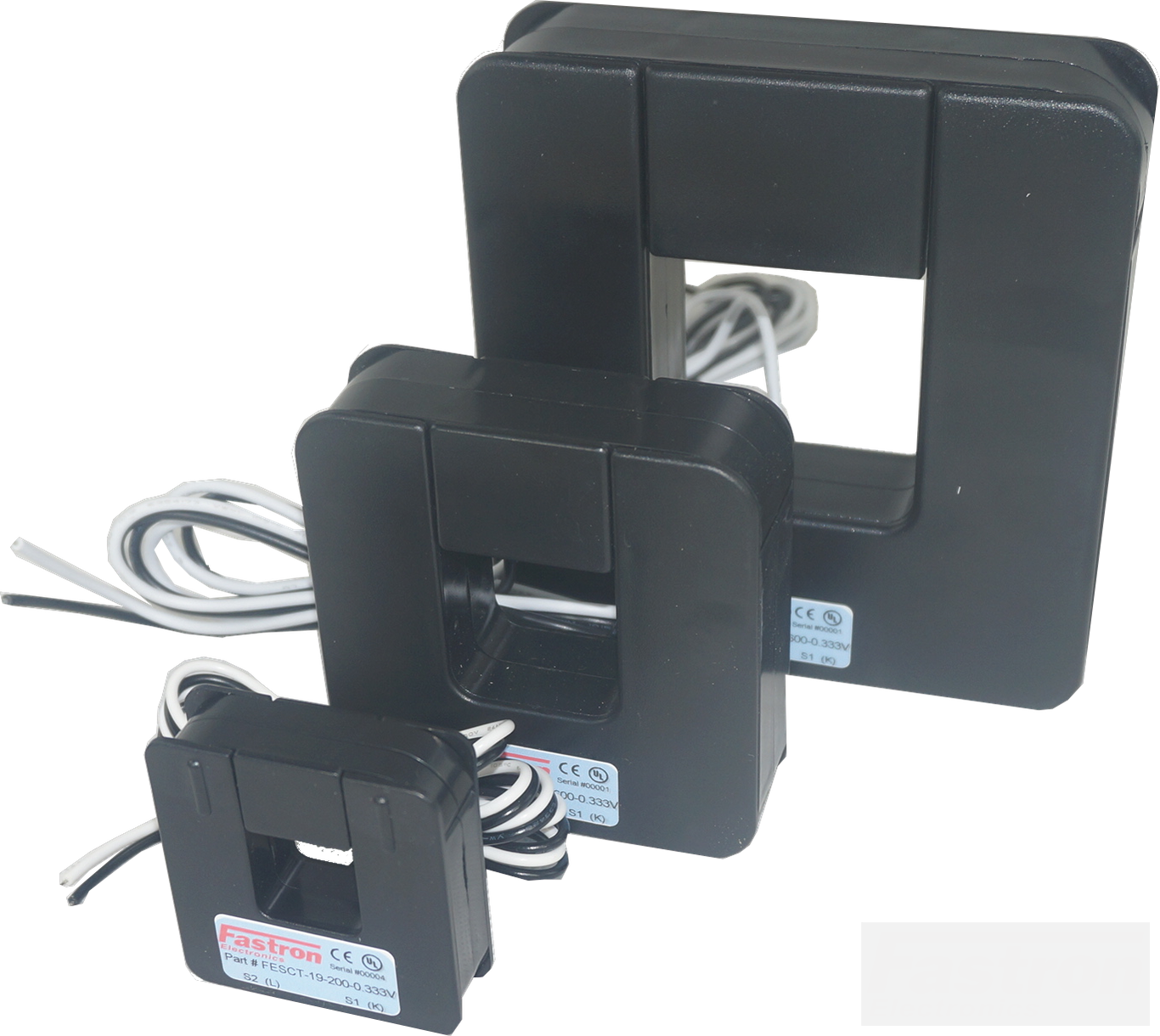FESCTHY-51-800-100mA, 800Amp measurement Split Core CT's, w/1M Flying leads, 51x51mm Aperture-Split Core AC Current Transformer-Fastron Electronics-Fastron Electronics Store