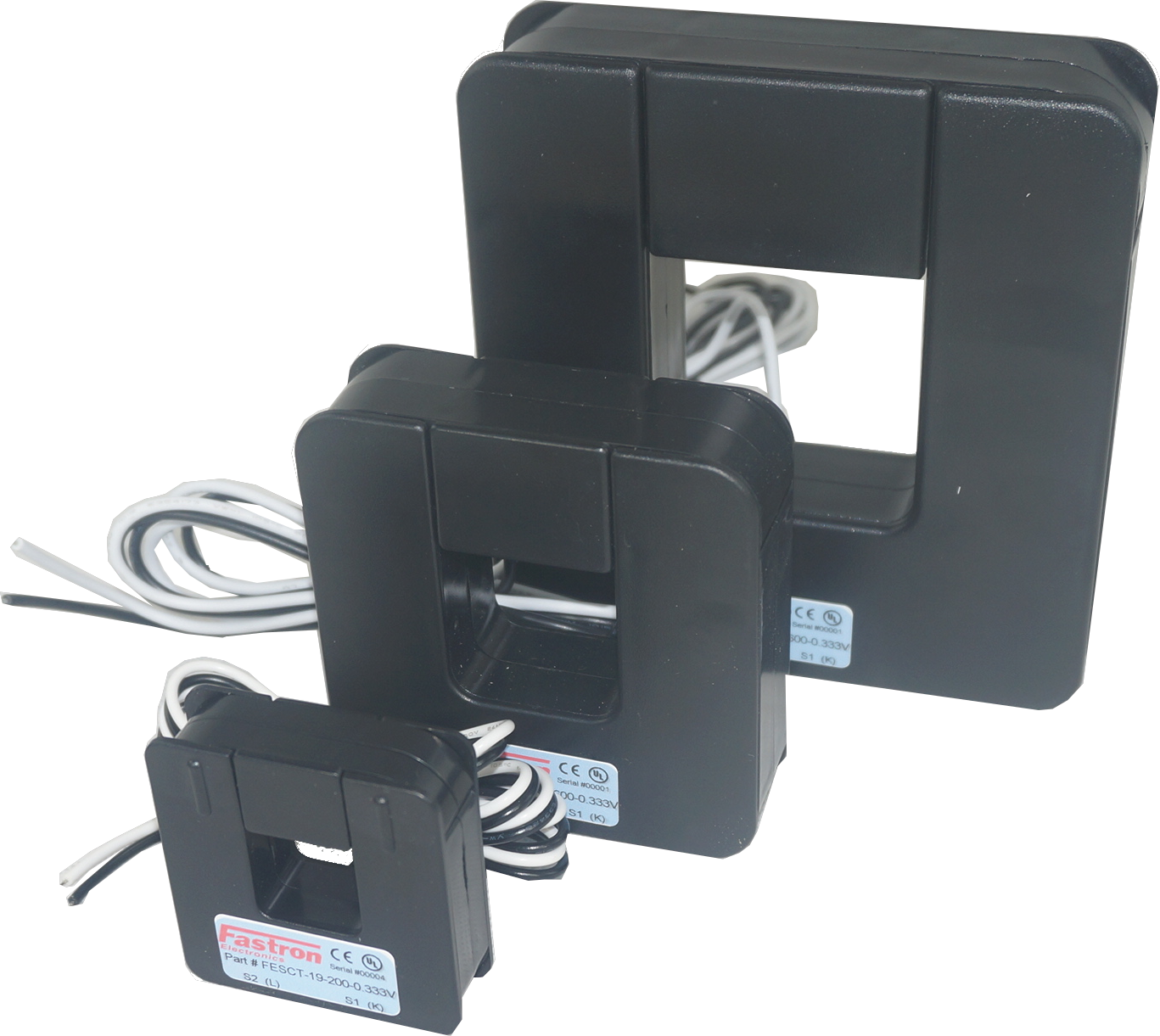 FESCT-32-600-100mV, 600Amp measurement Split Core CT's, w/1M Flying leads, 32x32mm Aperture-Split Core AC Current Transformer-Fastron Electronics-Fastron Electronics Store