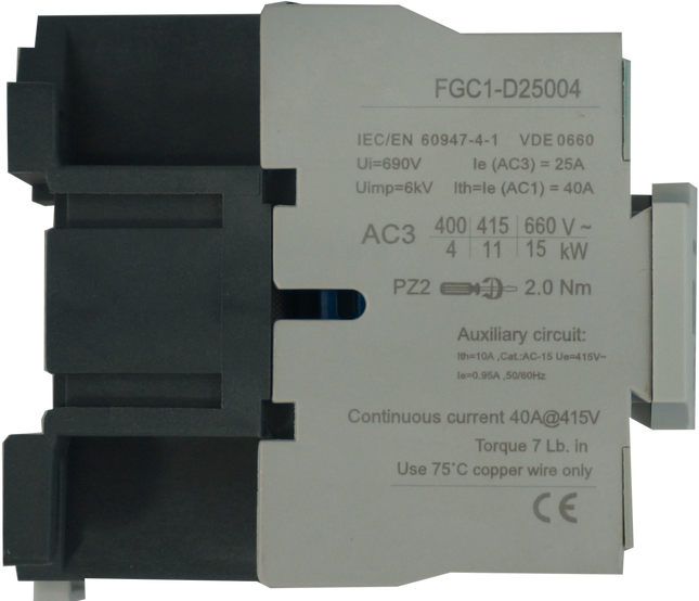 FGC1-D9511-230VAC, AC Contactor, 240VAC Control Voltage, 3 Pole 3 x NO (1NO + 1NC), Nominal Current = 95 Amps(AC-3) @ 240/400/500/690V