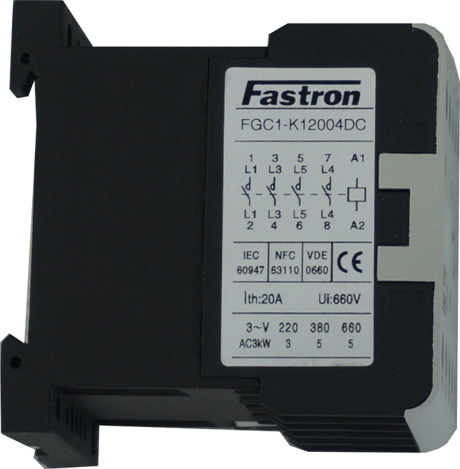 FGC1-K12004-24VDC, AC Miniature Contactor 240/400/500/690V, with 24VDC Control Voltage, 4 Pole 4 x NO, Nominal Current = 12 Amps