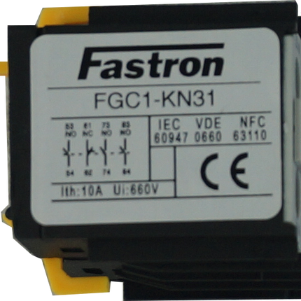 FGC1-KN31, 6 Amp Snap on Auxiliary Contacts for FGC1-K Series Miniature Contactors, 3 x NO, 1 x NC Aux Contacts