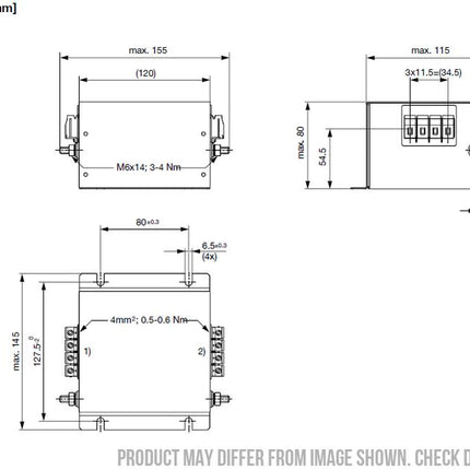 FMBD-B92A-1612, 2 Stage EMC (RFI) Line Filter for 3-phase 4 wire systems, 16 Amp, 520VAC