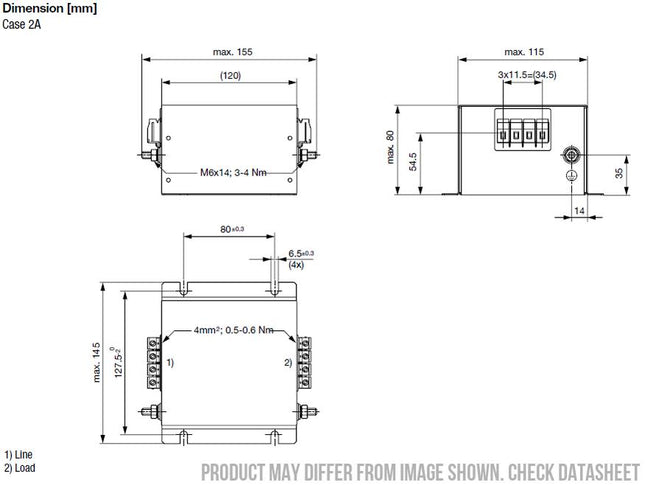 FMBD-B92A-1612, 2 Stage EMC (RFI) Line Filter for 3-phase 4 wire systems, 16 Amp, 520VAC