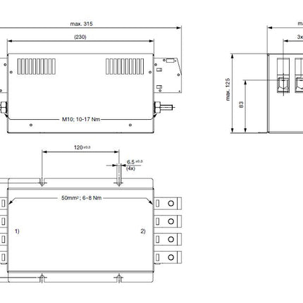 FMBD-B92D-8012, 2 Stage EMC (RFI) Line Filter for 3-phase 4 wire systems, 80 Amp, 520VAC