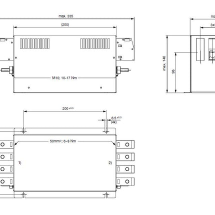 FMBD-B92E-J212, 2 Stage EMC (RFI) Line Filter for 3-phase 4 wire systems, 120 Amp, 520VAC