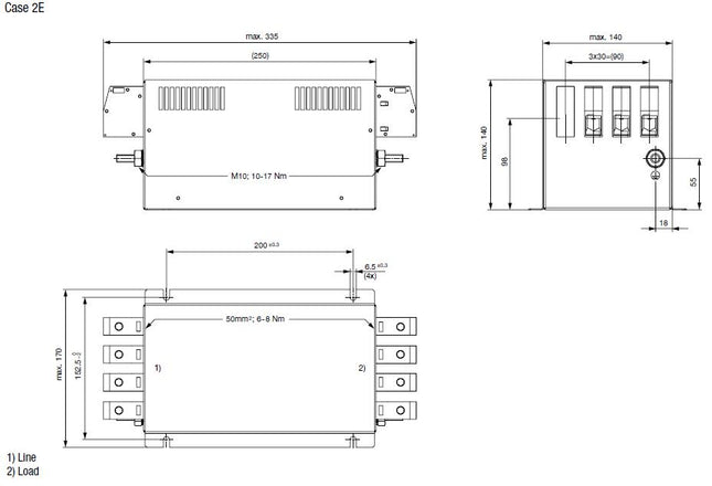 FMBD-B92E-J212, 2 Stage EMC (RFI) Line Filter for 3-phase 4 wire systems, 120 Amp, 520VAC