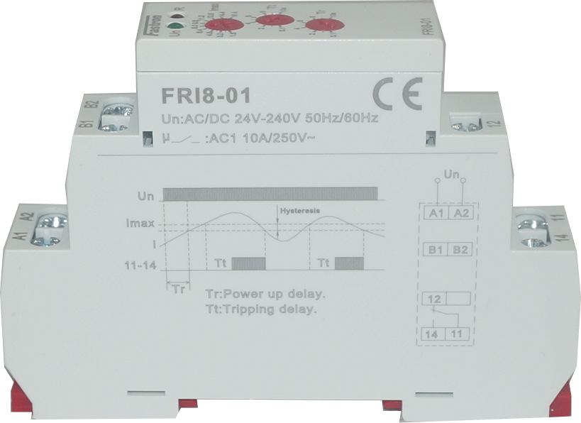FRI 8-01/8, Current Monitoring Relay AC 0.8 - 8 A, Adjustable delay 0.5 - 10 s, Universal 24-240VAC 24VDC Aux Supply-Monitoring Relay-Fastron Electronics-Fastron Electronics Store