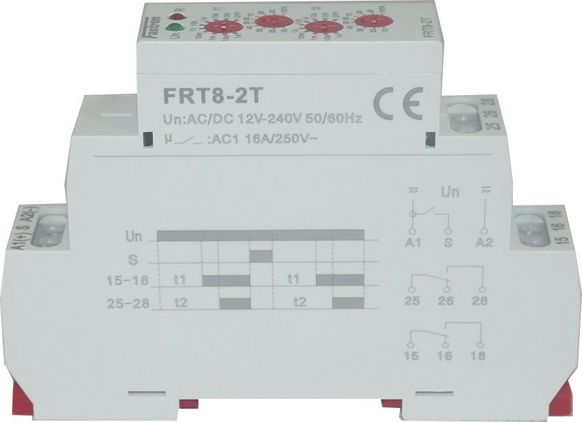 FRT8-2T/W240, Double Delay On Timer 12-240 V AC/DC, 0.1s - 10 Days, 2 x SPDT 16 Amp-Timer-Fastron Electronics-Fastron Electronics Store