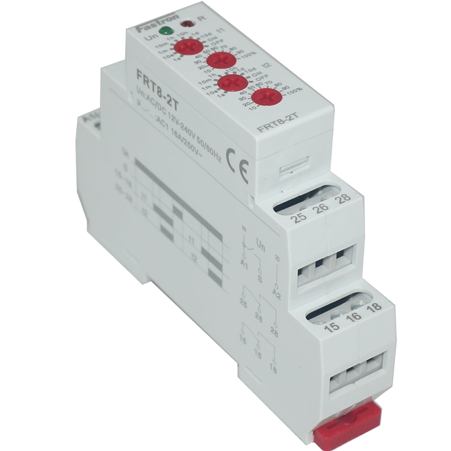 FRT8-2T/W240, Double Delay On Timer 12-240 V AC/DC, 0.1s - 10 Days, 2 x SPDT 16 Amp
