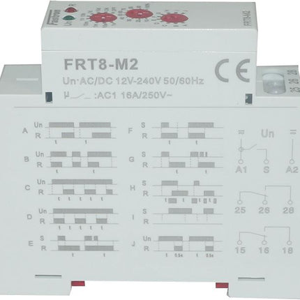 FRT8-M2/W240, Multifunction Timer 12-240 V AC/DC, 0.1s - 10 Days, 2 x SPDT 16 Amp