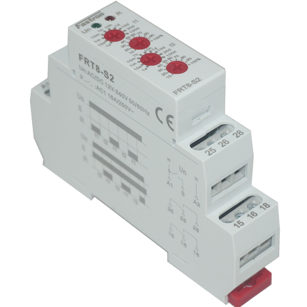 FRT8-S2/W240, Asymmetric T1-T2 Timer 12-240 V AC/DC, 0.1s - 100 Days, 2 x SPDT 16 Amp, Can Replace Crouzet 88826155, 88827155