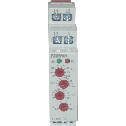 FRV 8-06/460, 220-460VAC L-L Voltage Monitoring Relay, 3 Phase Over/Under Voltage Detection, 1 x CO SPDT 8 Amp Contact, Fixed 2s Timer Delay, Adjustable Upper and Lower Voltage Limits, Adjustable Asymmetry