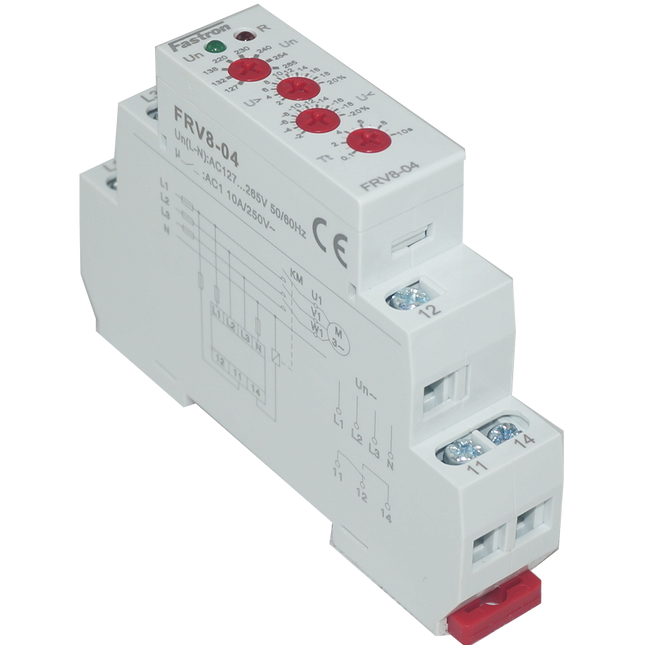 FRV 8-04/265, 127 to 265VAC L-N Voltage Monitoring Relay, 3 Phase 4 Wire Over/Under Voltage Detection, 1 x CO SPDT 8 Amp Contact, Adjustable Timer Delay, Adjustable Upper and Lower Voltage Limits