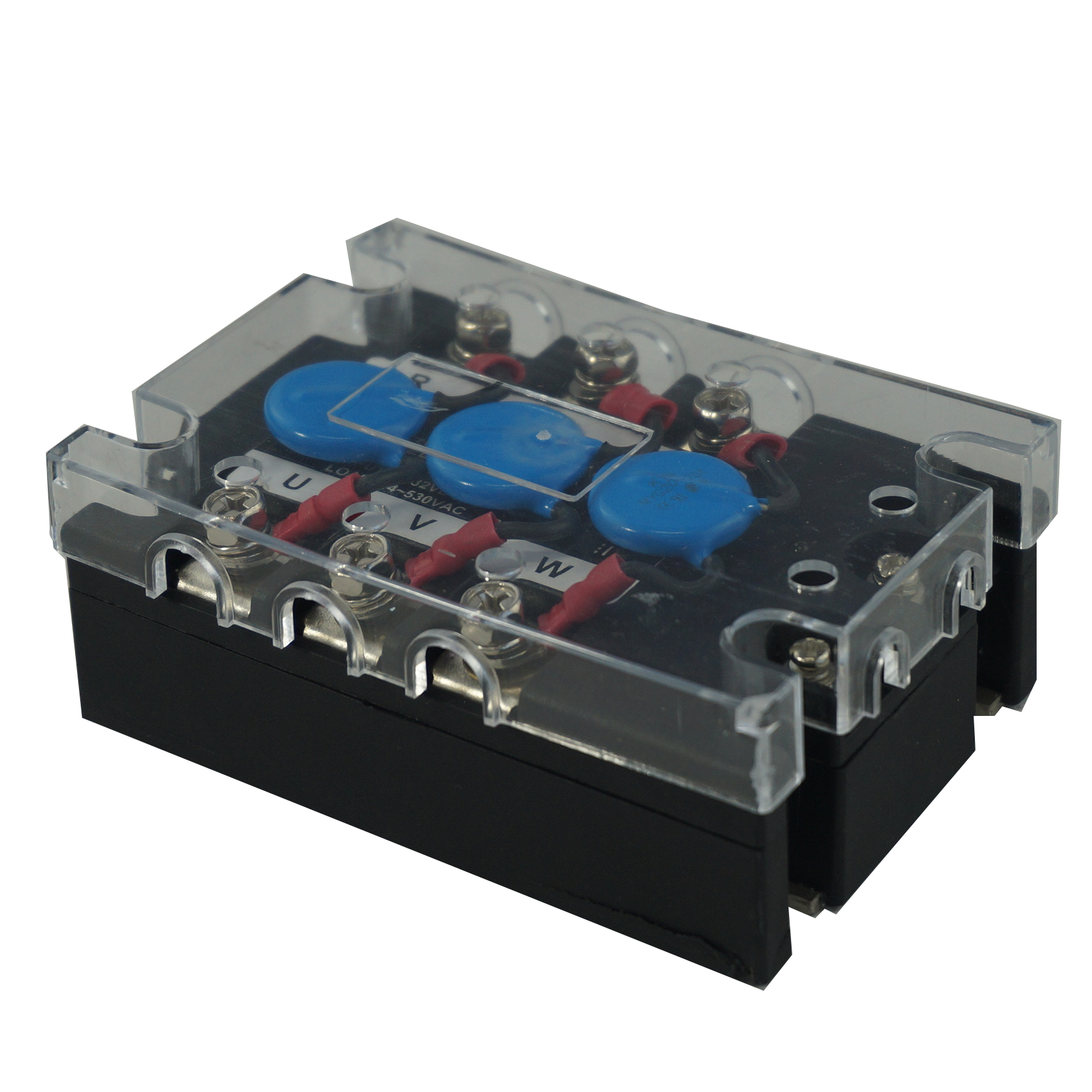 FTH12053ZD3-P, Solid State Relay, 3 Phase 4-32VDC Control, 120A, 70-530VAC Load w/ Varistors, with IP20 Cover