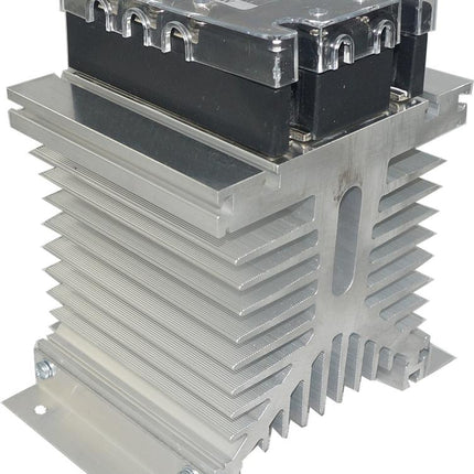 H31/110M-B + FTH12053ZD3, Three Phase Solid State Relay 4-32VDC Control, 3 x 34Amp, 48-530VAC Load, LED Status Indicator-3 Phase Solid State Relay Heatsink Assembly-Fastron Electronics-Fastron Electronics Store