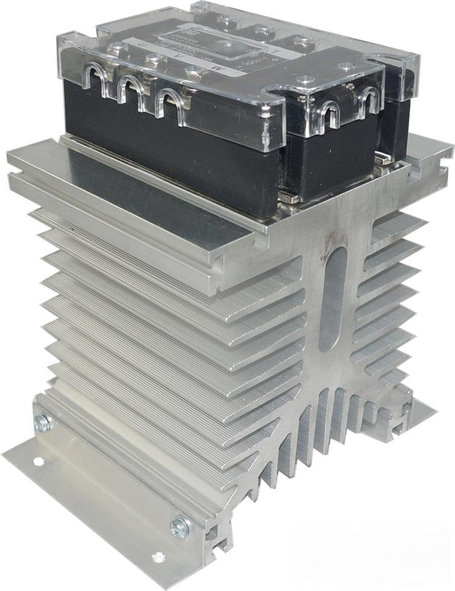 H31/110M-B + FTH12053ZA4, Three Phase Solid State Relay 90-280VAC Control, 3 x 34Amp, 48-530VAC Load, LED Status Indicator-3 Phase Solid State Relay Heatsink Assembly-Fastron Electronics-Fastron Electronics Store