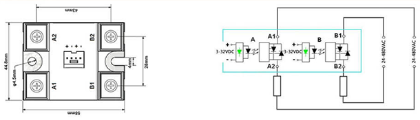 FYDH-5048ZD3-2H, Dual Solid State Relay, Two Pole 3-32VDC Control, 2 x 50A, 24-480VAC Load