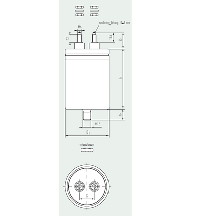 E62.H85-303G1L, 30uF, 55x85mm Heavy Duty AC Film Power Capacitor w/Stud -40 to 85 °C 200,000 hrs, 680VAC/1120VDC