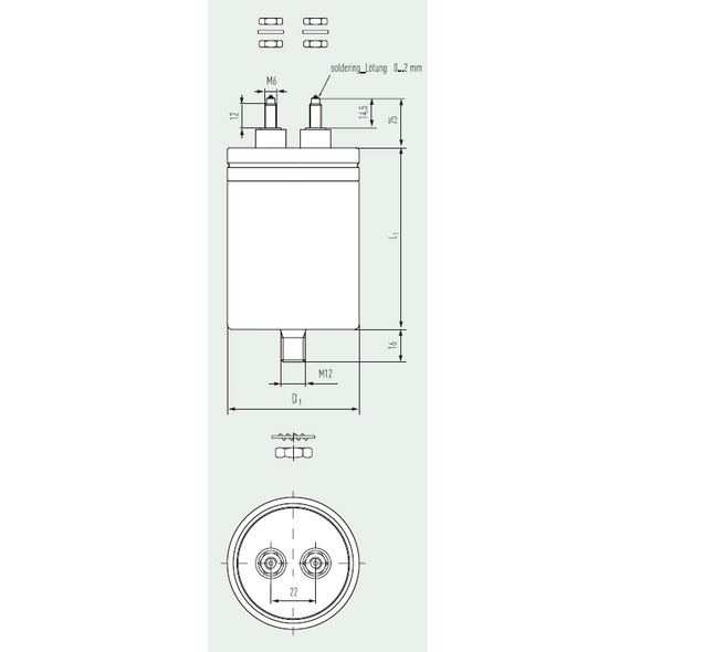 E62.H85-303G1L, 30uF, 55x85mm Heavy Duty AC Film Power Capacitor w/Stud -40 to 85 °C 200,000 hrs, 680VAC/1120VDC