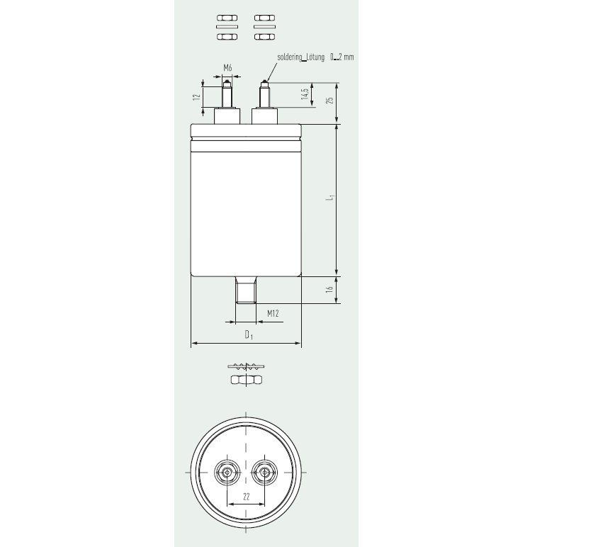 E62.H85-303G1L, 30uF, 55x85mm Heavy Duty AC Film Power Capacitor w/Stud -40 to 85 °C 200,000 hrs, 680VAC/1120VDC