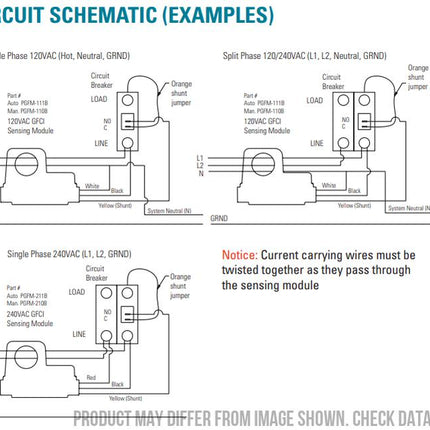 PGFM-211-B-A1-187, GFCI Lineguard Ground Fault Protection Relay for Single or Split Phase Systems, 30mA Detection, 50 Amp Max Ipn, 240VAC Supply, Panel Mount, Auto Reset, Note: Requires Suitable Air Pax Breaker