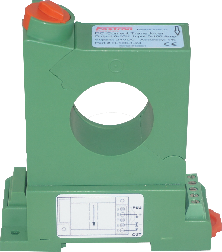 BH-50-1-24, Split Core Hall Effect DC Current Transducer, +/-50 Amp DC, +/-10V Bipolar output, 31mm aperture, 24VDC supply