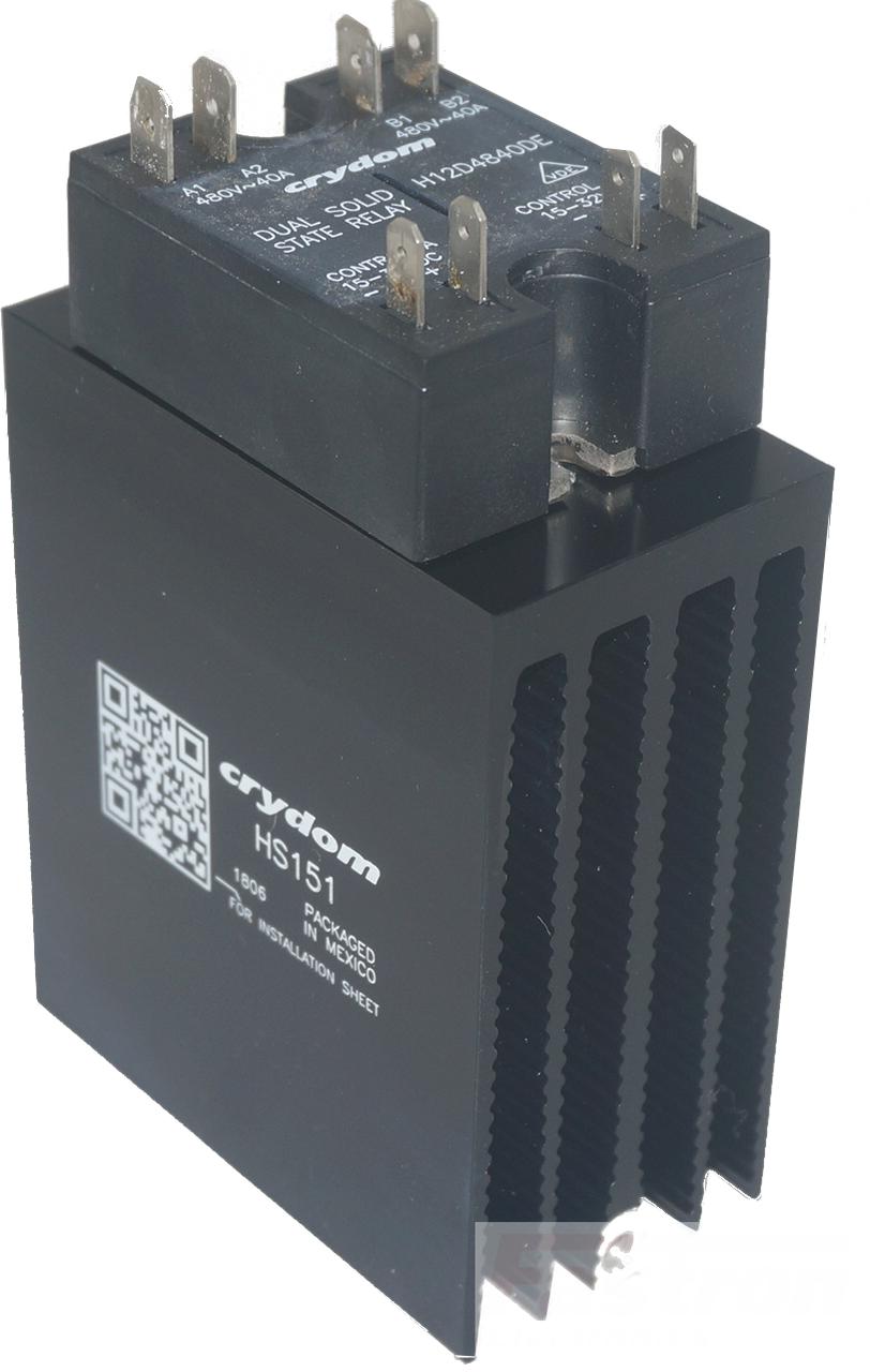 HS151DR + H12D4840DE, Dual Solid State Relay, Panel or Din Rail Mount Heatsink, 3-32VDC Control, LED Status, High Surge, 24-530VAC, 2 x 18 Amps Output-Solid State Relay Heatsink Assembly AC Load-Crydom - Sensata-Fastron Electronics Store