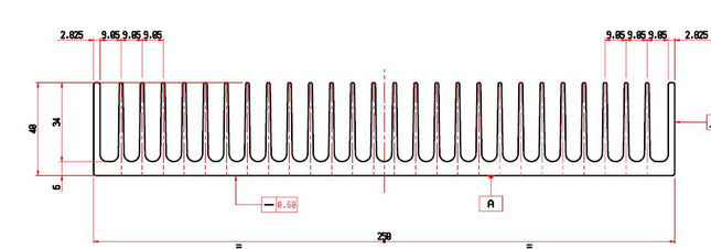 H36/3000R, Heatsink 250mm x 40mm profile, 3000mm long. Raw finish. 0.49 Deg C per Watt @ 200mm-Heatsink-Fastron Electronics-Fastron Electronics Store