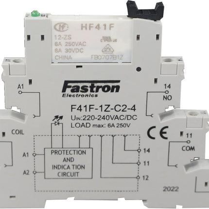F41F-1Z-C2-1-12VDC, Slim Relay & Socket with Screw Terminals 12VDC Coil, 6 Amp @ 30VDC/250VAC