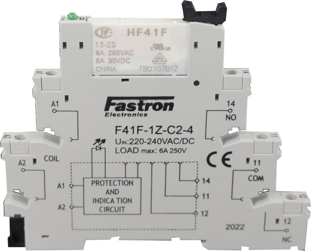 F41F-1Z-C2-1-12VDC, Slim Relay & Socket with Screw Terminals 12VDC Coil, 6 Amp @ 30VDC/250VAC